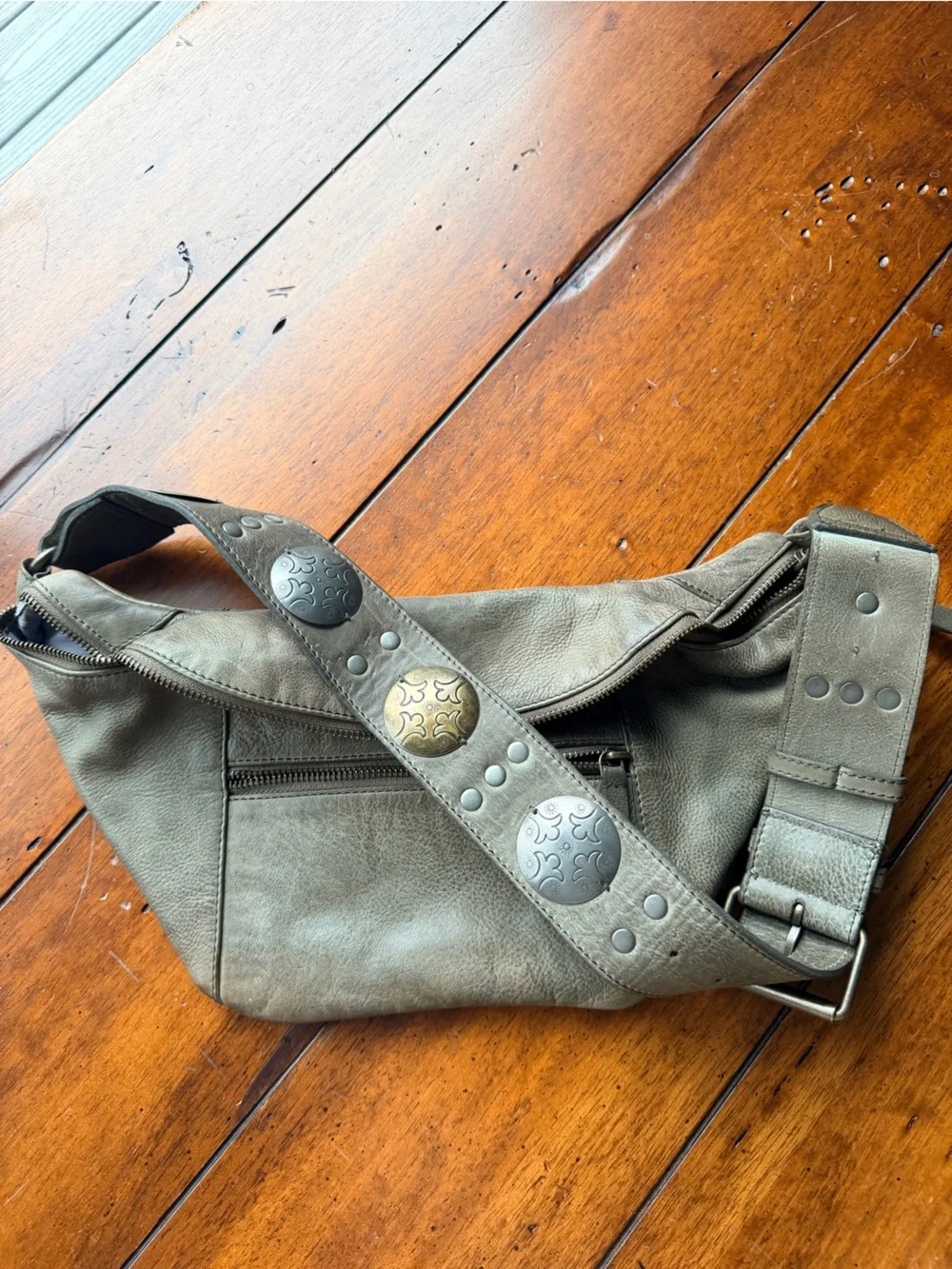 Free People Wilder Embellished Leather Sling Bag Crossbody Frozen Earth
